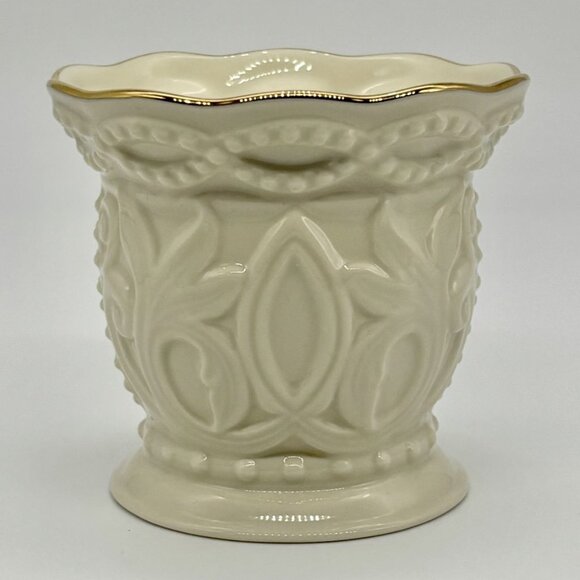 Vintage Lenox Fine Porcelain Beaded Votive Candle Holders Set of Three Gold Rims - Picture 6 of 14